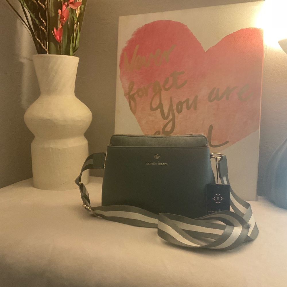 Nanette Lepore Green Crossbody Bag with Striped Strap